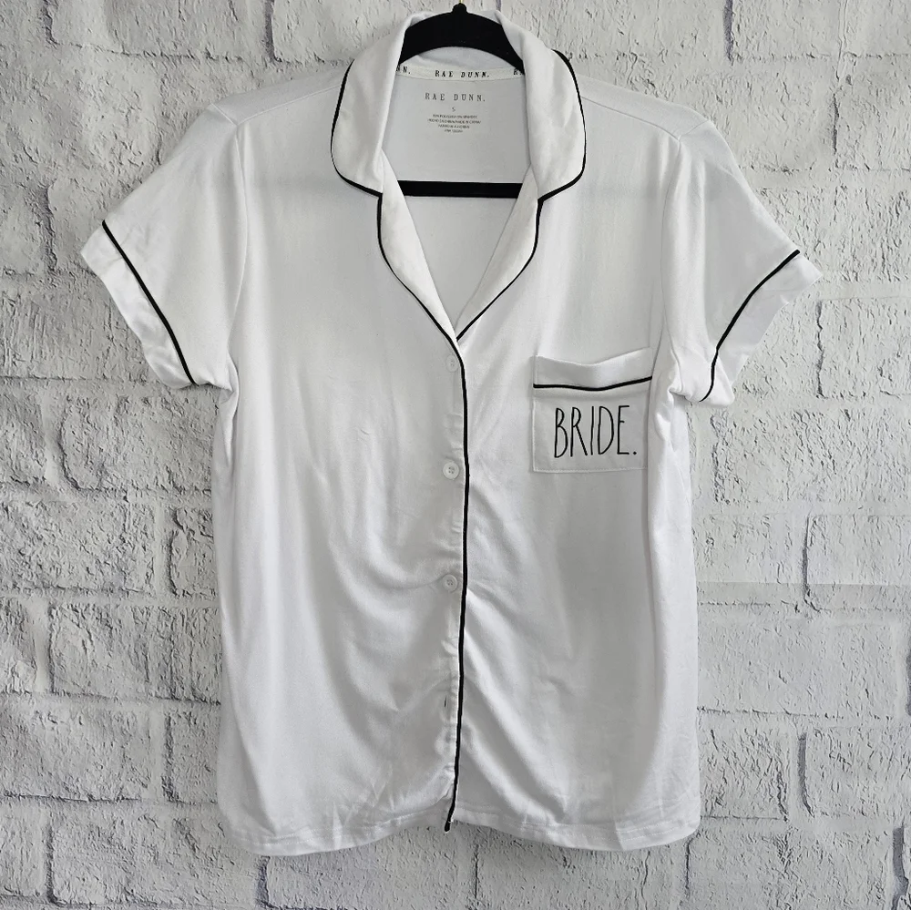 Rae Dunn Wedding White‎ Bride Button Up Pajama Top Small